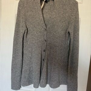 Griffen Cashmere Gray Ribbed button up Women's Sweater